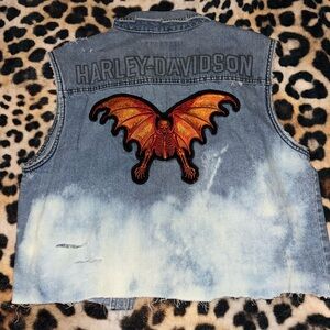 Harley-Davidson Blue Denim Vest with Orange Bat Patch